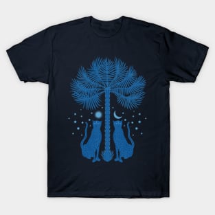 Cheetah Twins and Palm Tree in Blue T-Shirt